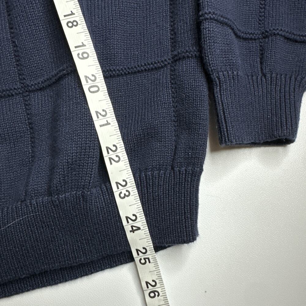 Vintage IZOD Sweater Mens Medium Navy Blue Textured Knit Crewneck Fisherman 90s - Picture 8 of 9